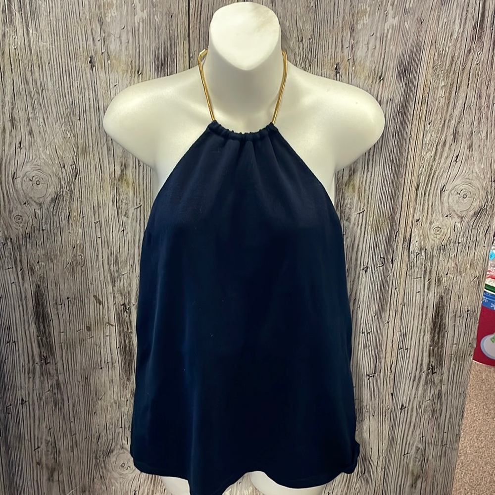 Blue Halter top attached with gold necklace. BRAND: Chaps. SIZE: XL